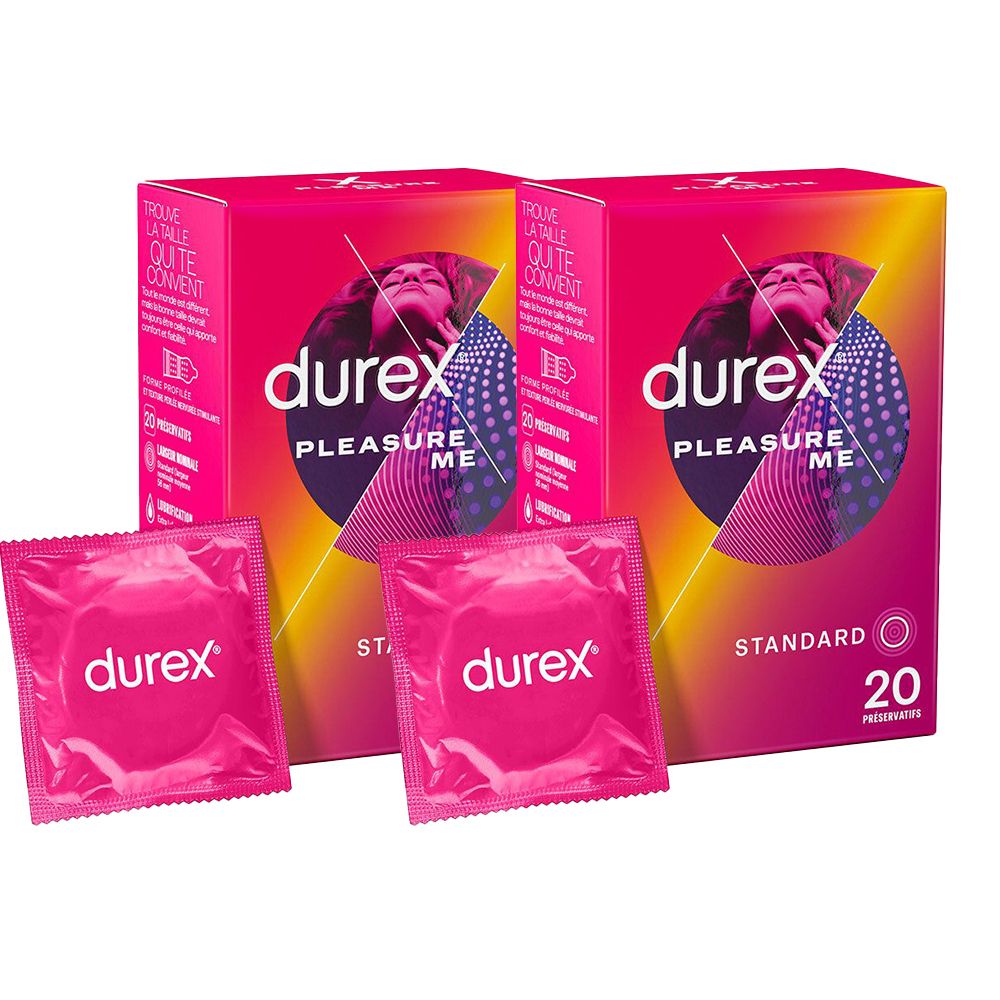 Durex Préservatifs Pleasure Me - 2 x 20 Préservatifs Perlés et Nervurés