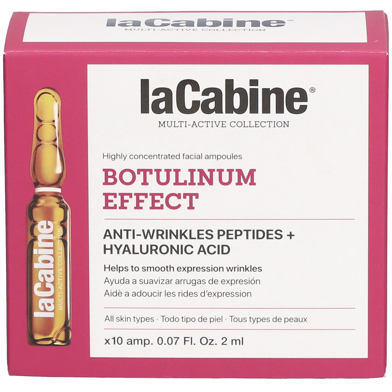 Verpackung laCabine Botulinum Effect. Ampulle sichtbar. Enthält Hyaluronsäure und Peptide.