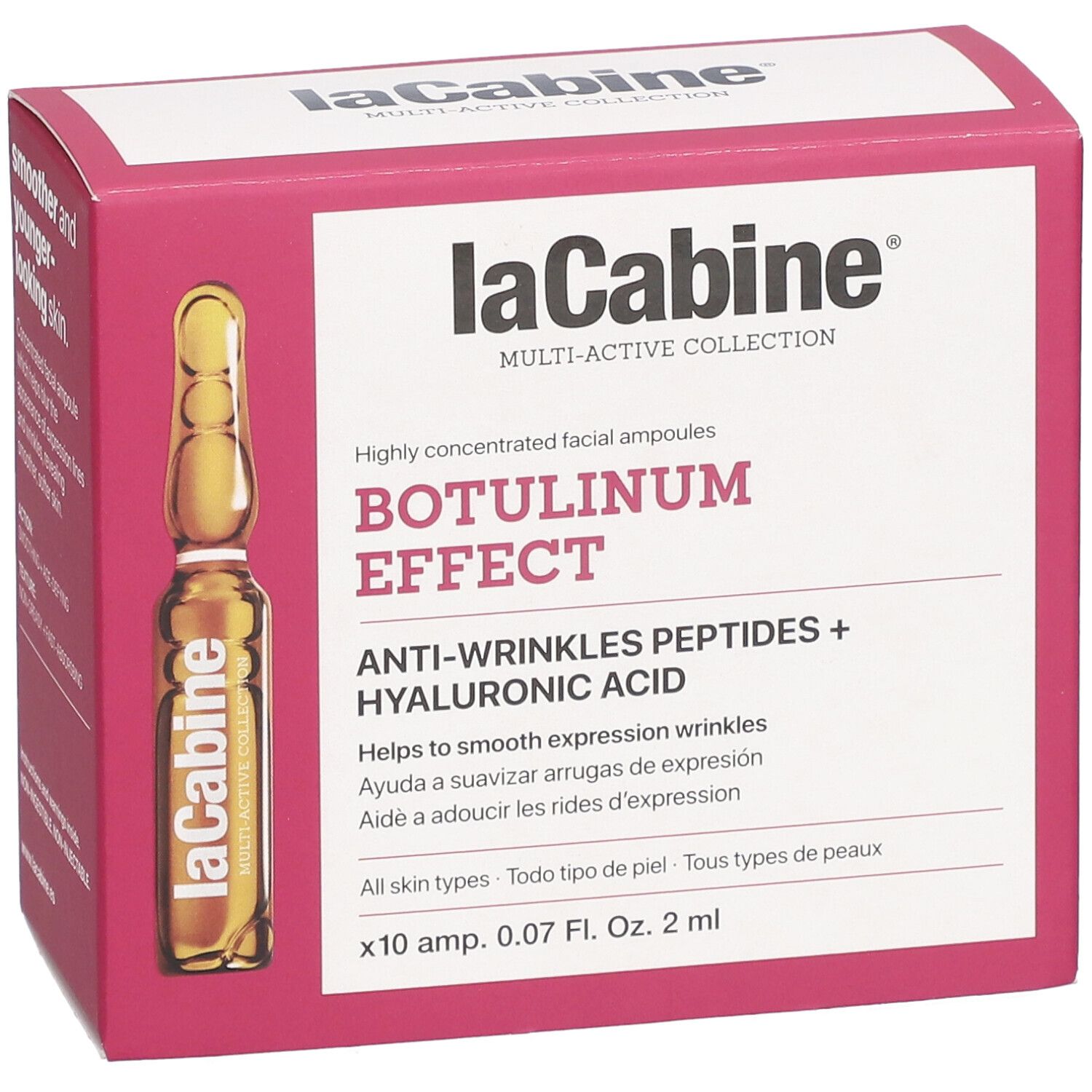 Verpackung laCabine Botulinum Effect. Ampulle sichtbar. Anti-Falten-Peptide und Hyaluronsäure.