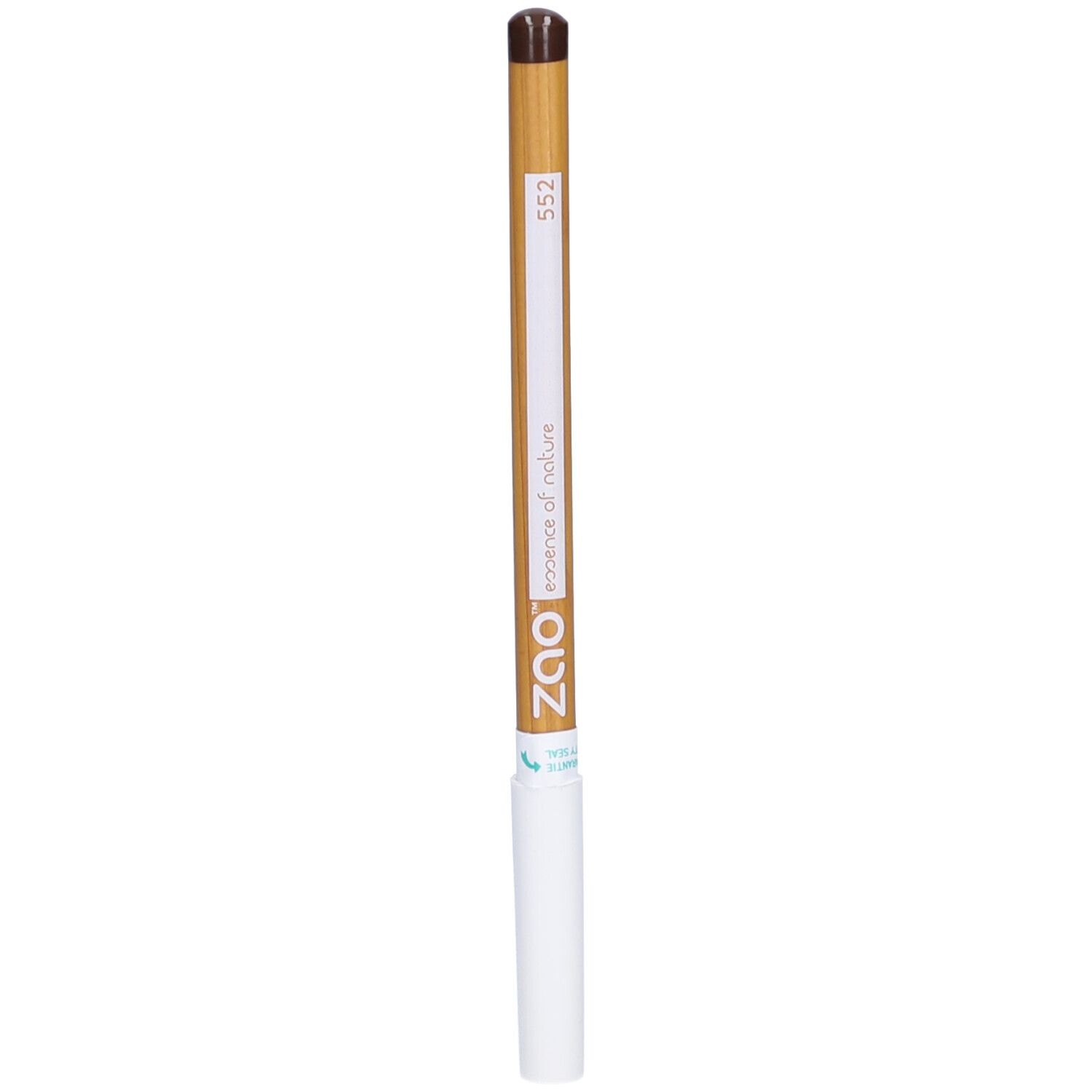 Brauner ZAO Make-up-Stift. Holzschaft mit weißem Ende. Aufschrift: 552, ZAO essence of nature.