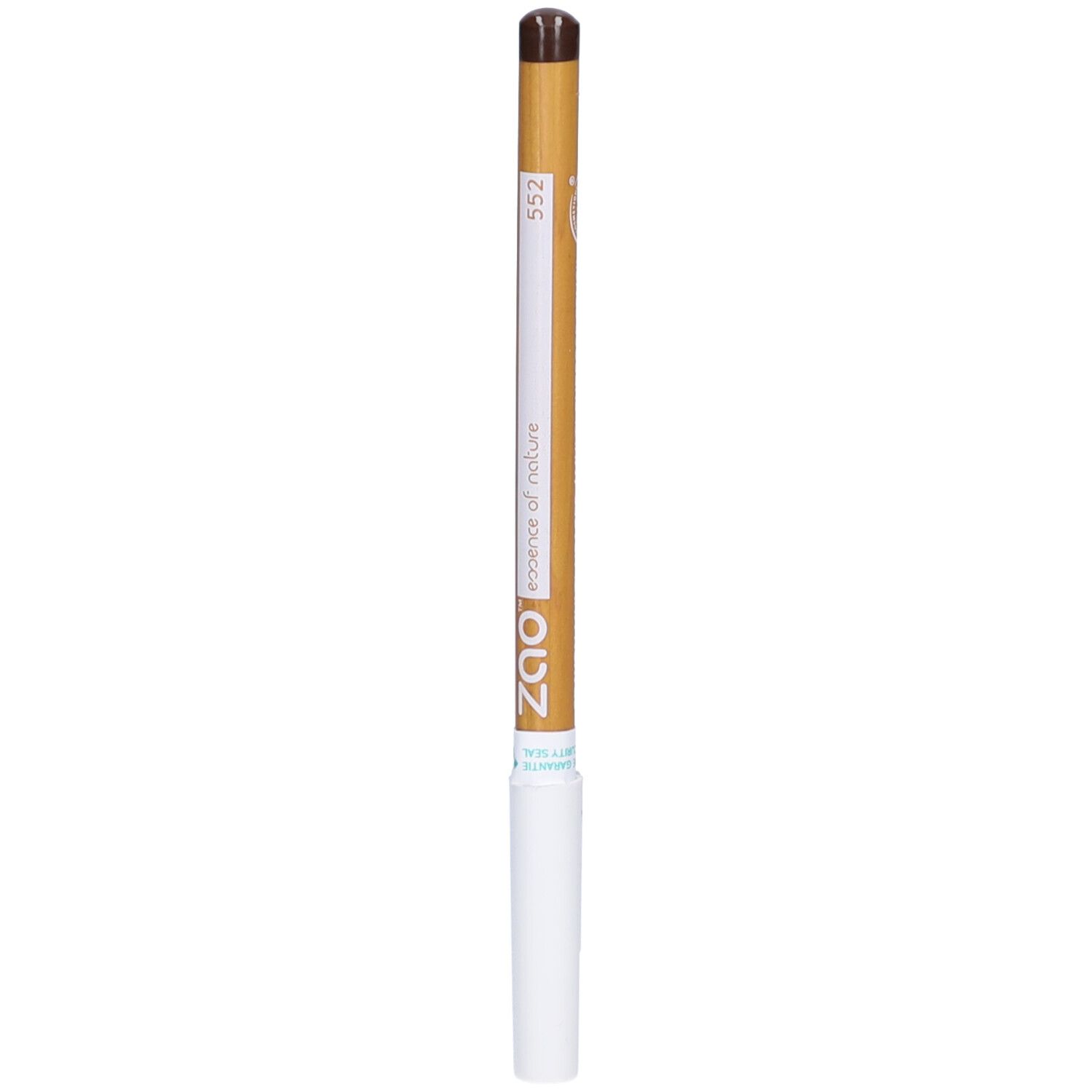 Brauner ZAO Make-up-Stift. Holzschaft mit weißem Ende. Aufschrift: 552, ZAO essence of nature.