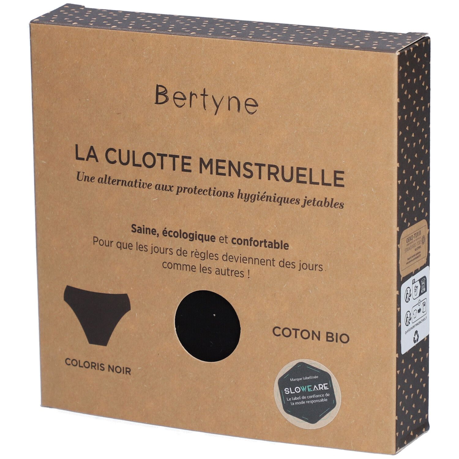 Bertyne La Culotte Menstruelle - Coton bio - Flux moyen - Taille M - Noir
