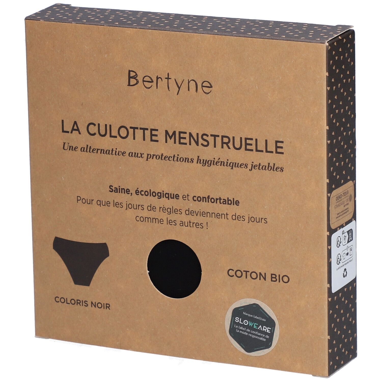 Bertyne La Culotte Menstruelle - Coton bio - Flux moyen - Taille S - Noir