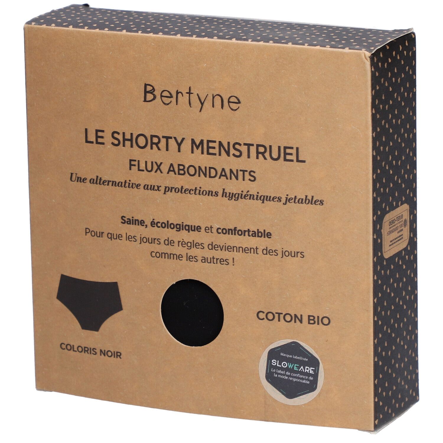 Bertyne Le Shorty Menstruel - Coton bio - Flux abondant - Taille 3XL - Noir