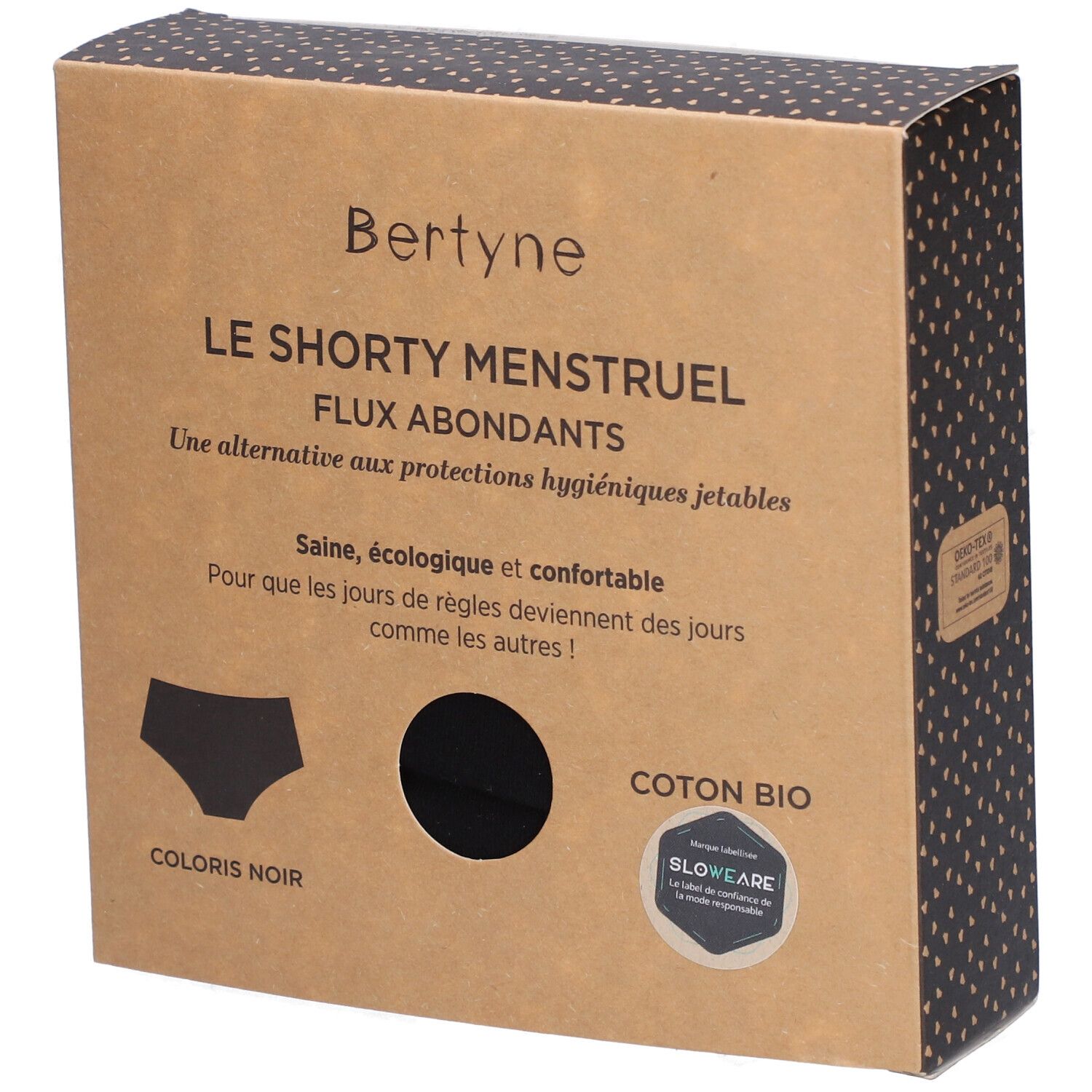 Bertyne Le Shorty Menstruel - Coton bio - Flux abondant - Taille XXL - Noir