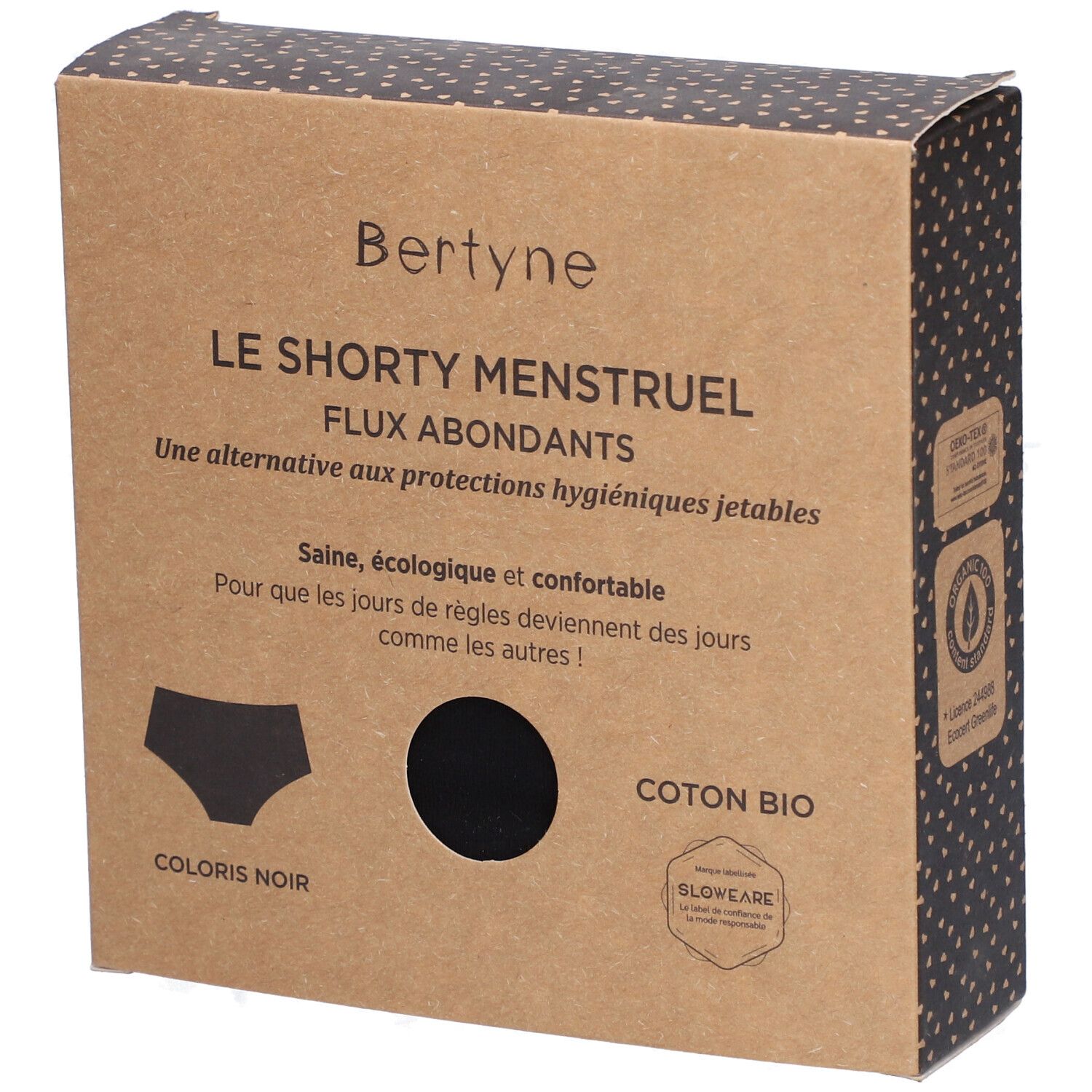 Bertyne Shorty Menstruel - Coton bio - Flux abondant - Taille XL - Noir