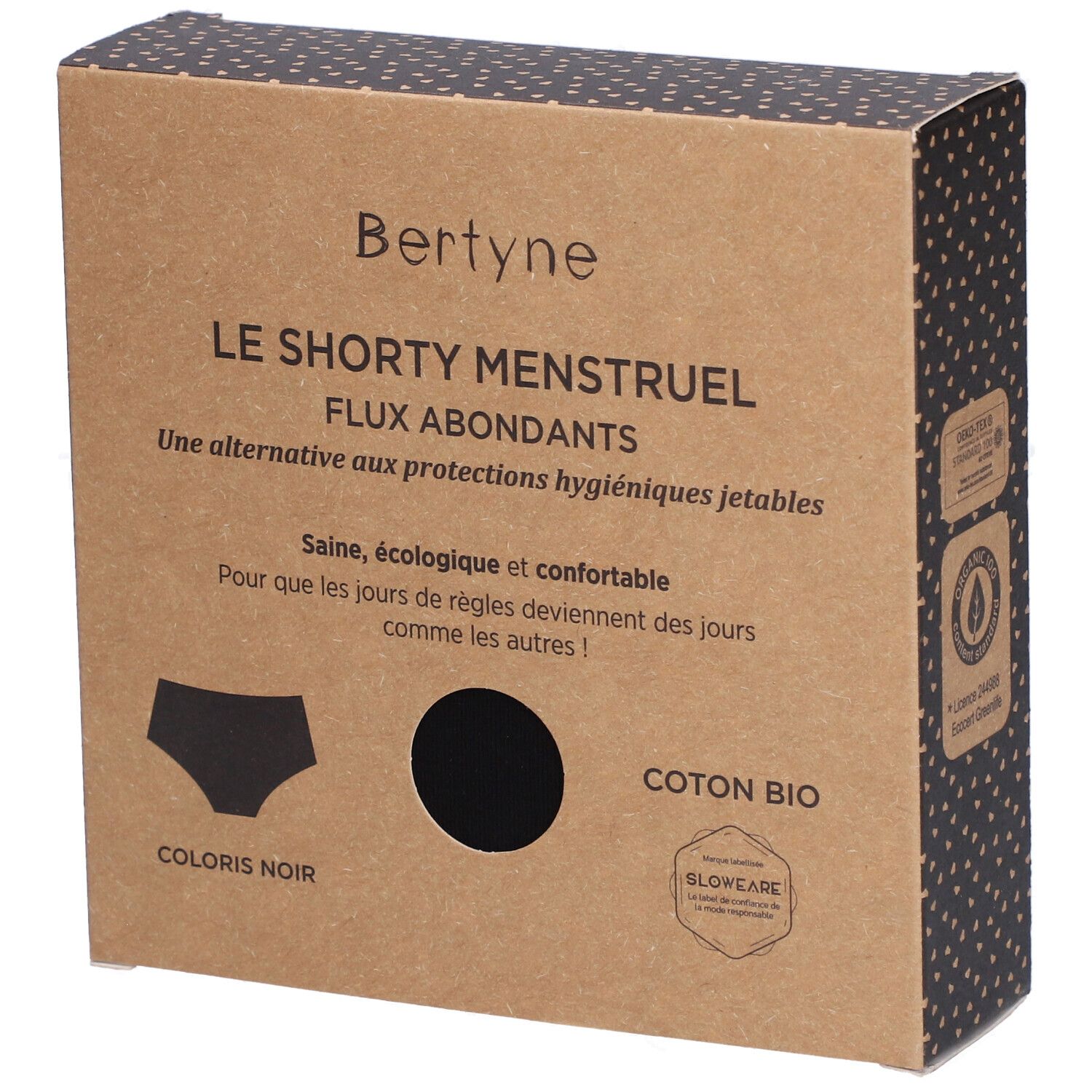Bertyne Le Shorty Menstruel - Coton bio - Flux abondant - Taille L - Noir