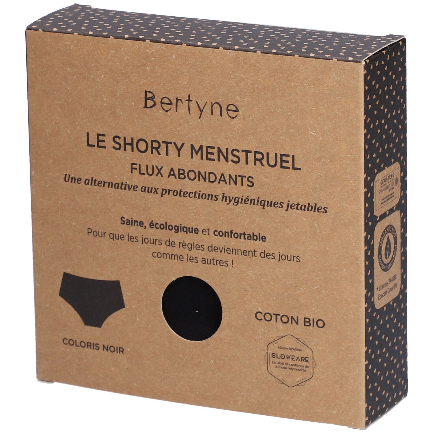 Bertyne Le Shorty Menstruel - Coton bio - Flux abondant - Taille M - Noir