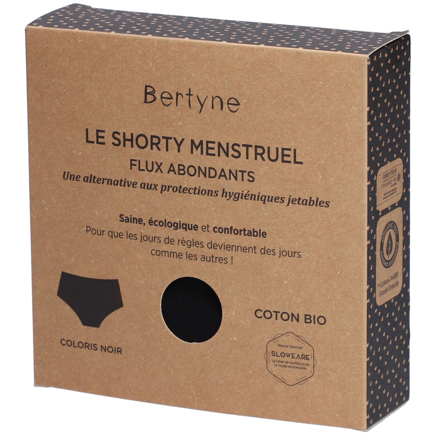 Bertyne Le Shorty Menstruel - Coton bio - Flux abondant - Taille S - Noir