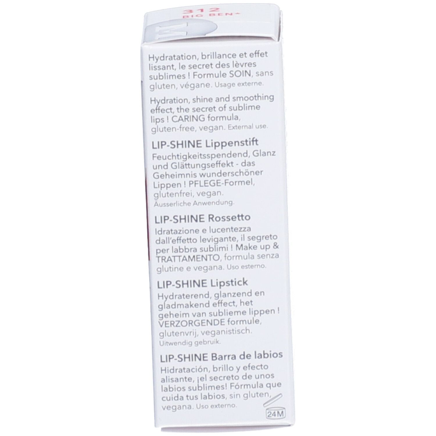 Emballage avec informations produit en plusieurs langues. Sections de texte en différentes langues.