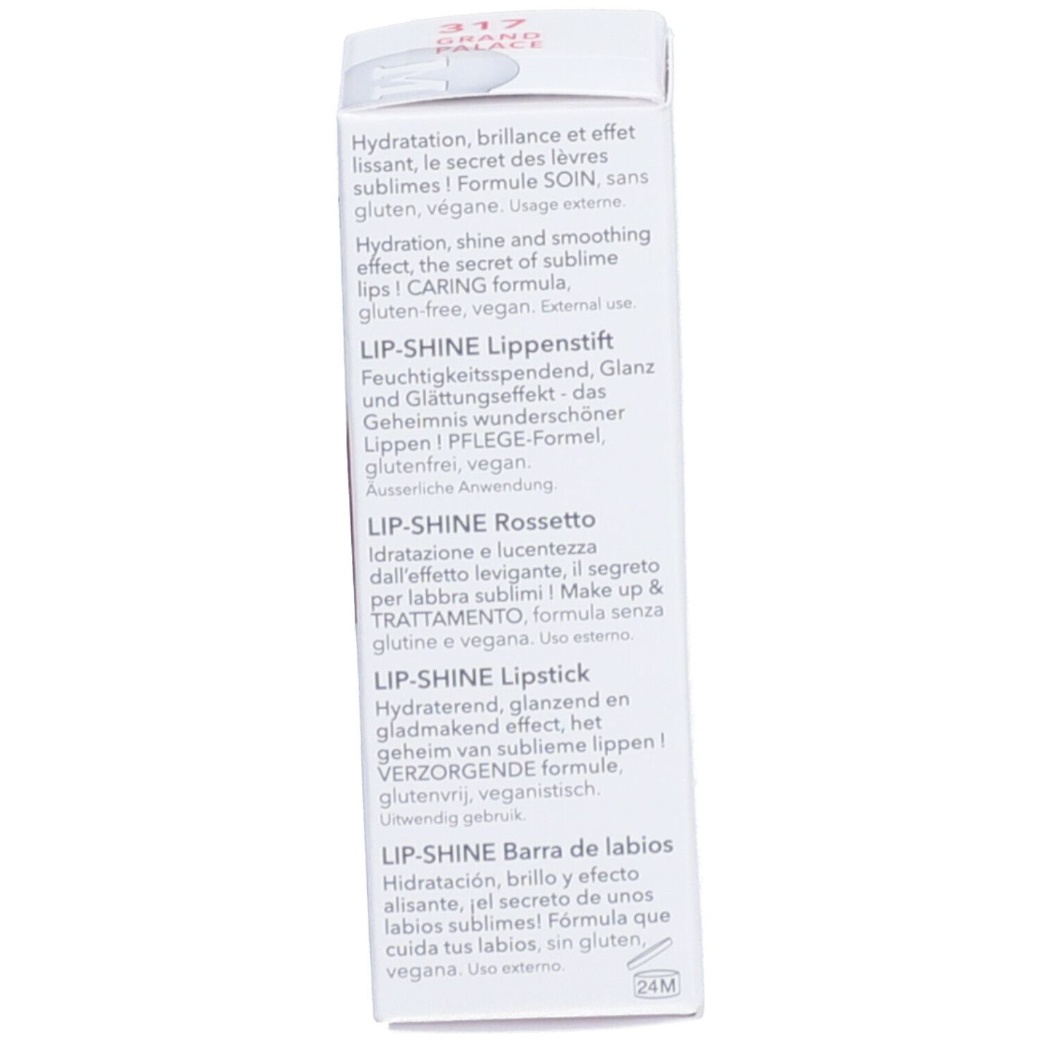 Verpackung mit Text in mehreren Sprachen. Enthält Informationen zum Produkt.