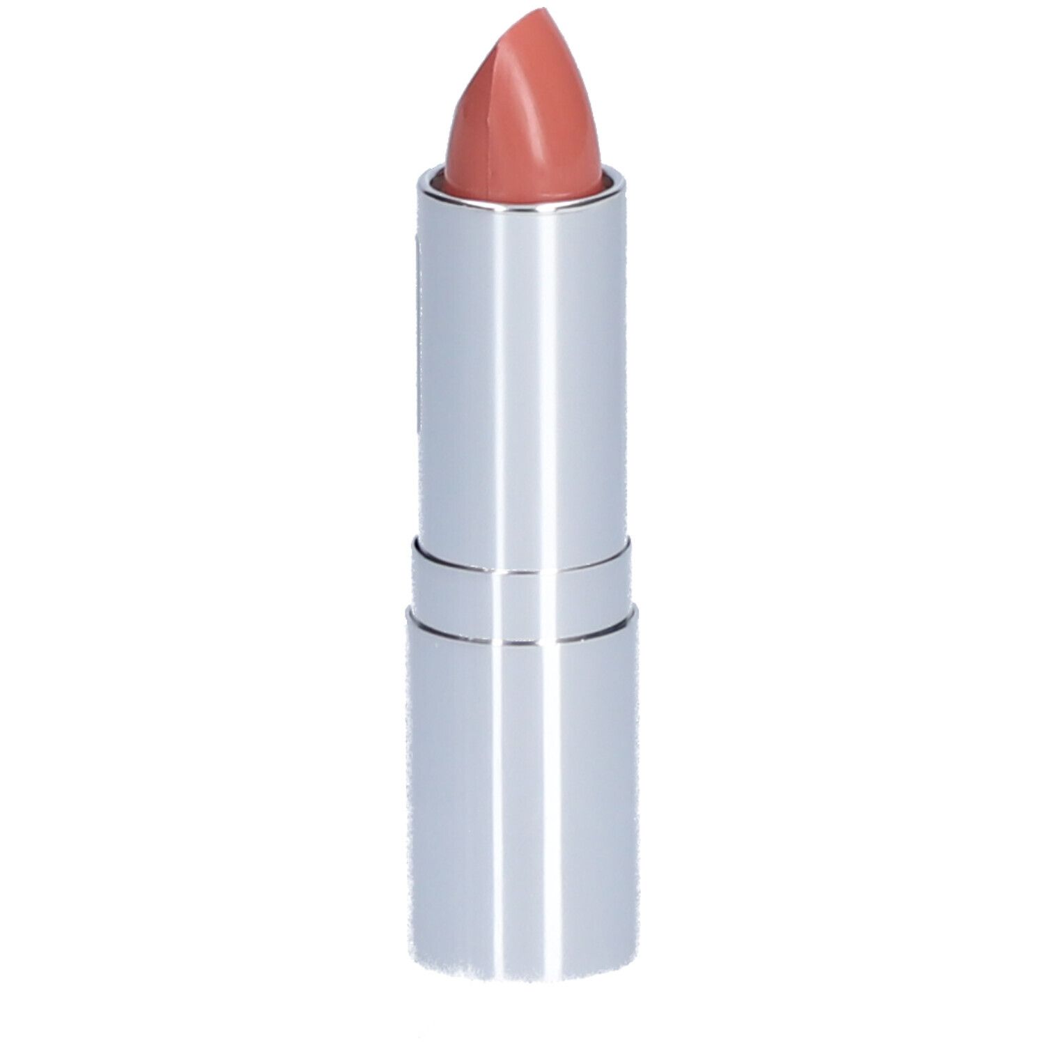 Lippenstift mit hellbrauner Spitze in silberner Hülse.