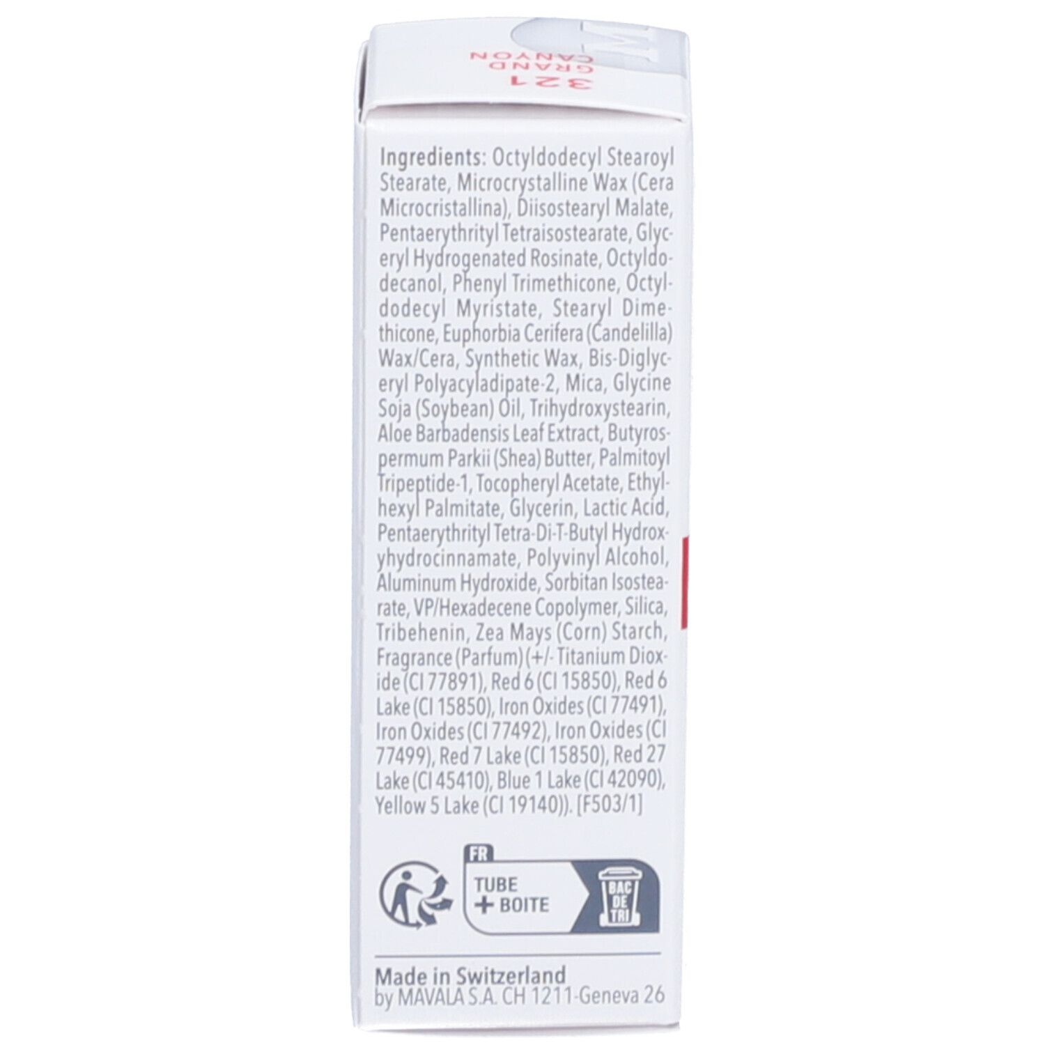 Rückseite der Verpackung mit Inhaltsstoffen und Informationen. Text in mehreren Sprachen.