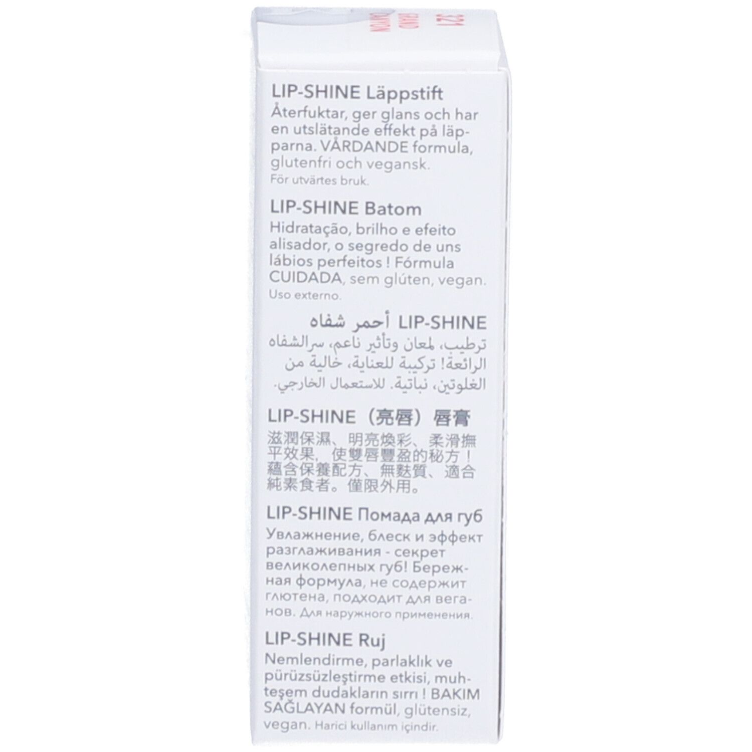 Verpackungstext in mehreren Sprachen. Informationen zum Produkt.