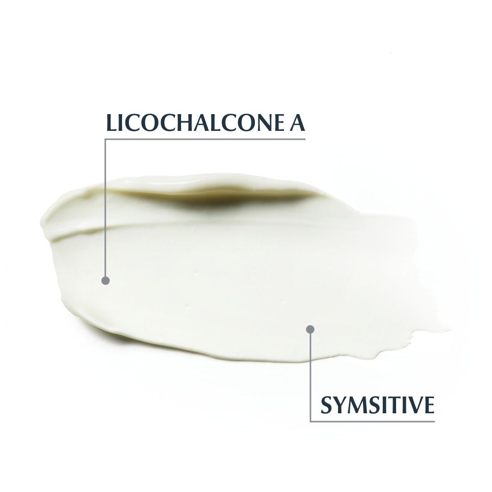 Creme-Strick mit Text: Licochalcone A und Symsitive.