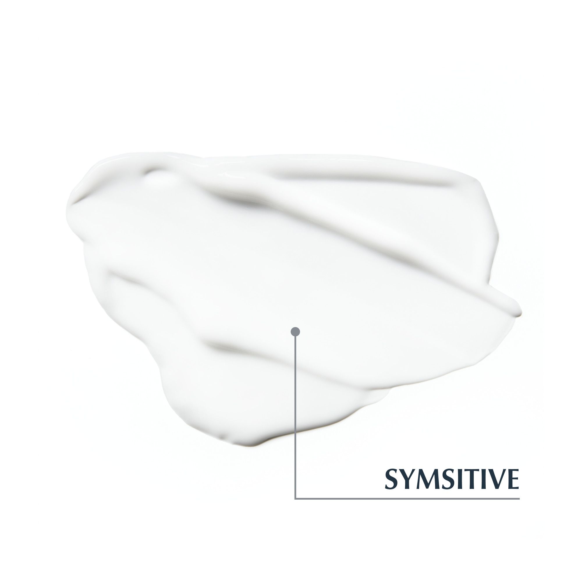 Produit blanc sur fond blanc. Texte: Symsitive.