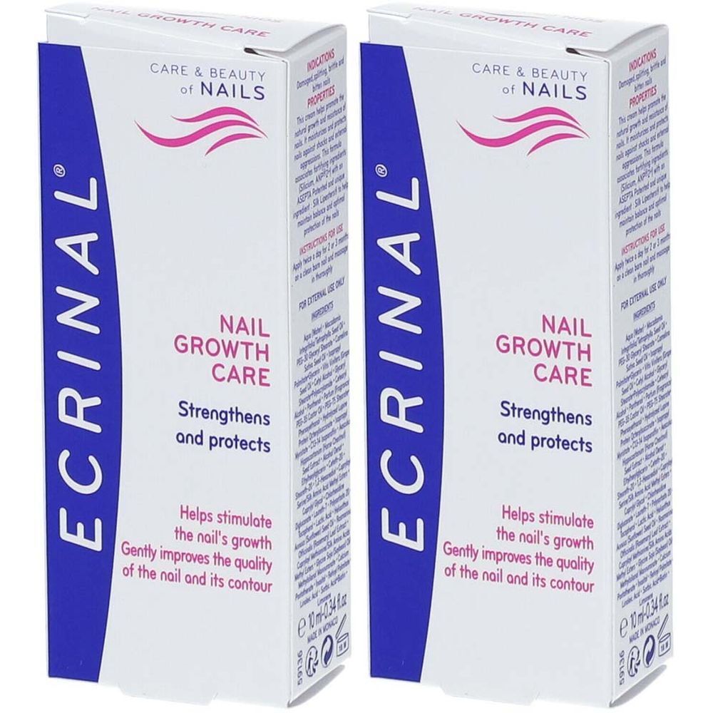 Zwei Schachteln mit "ECRINAL"-Logo. Aufschrift: "NAIL GROWTH CARE", "Strengthens and protects".