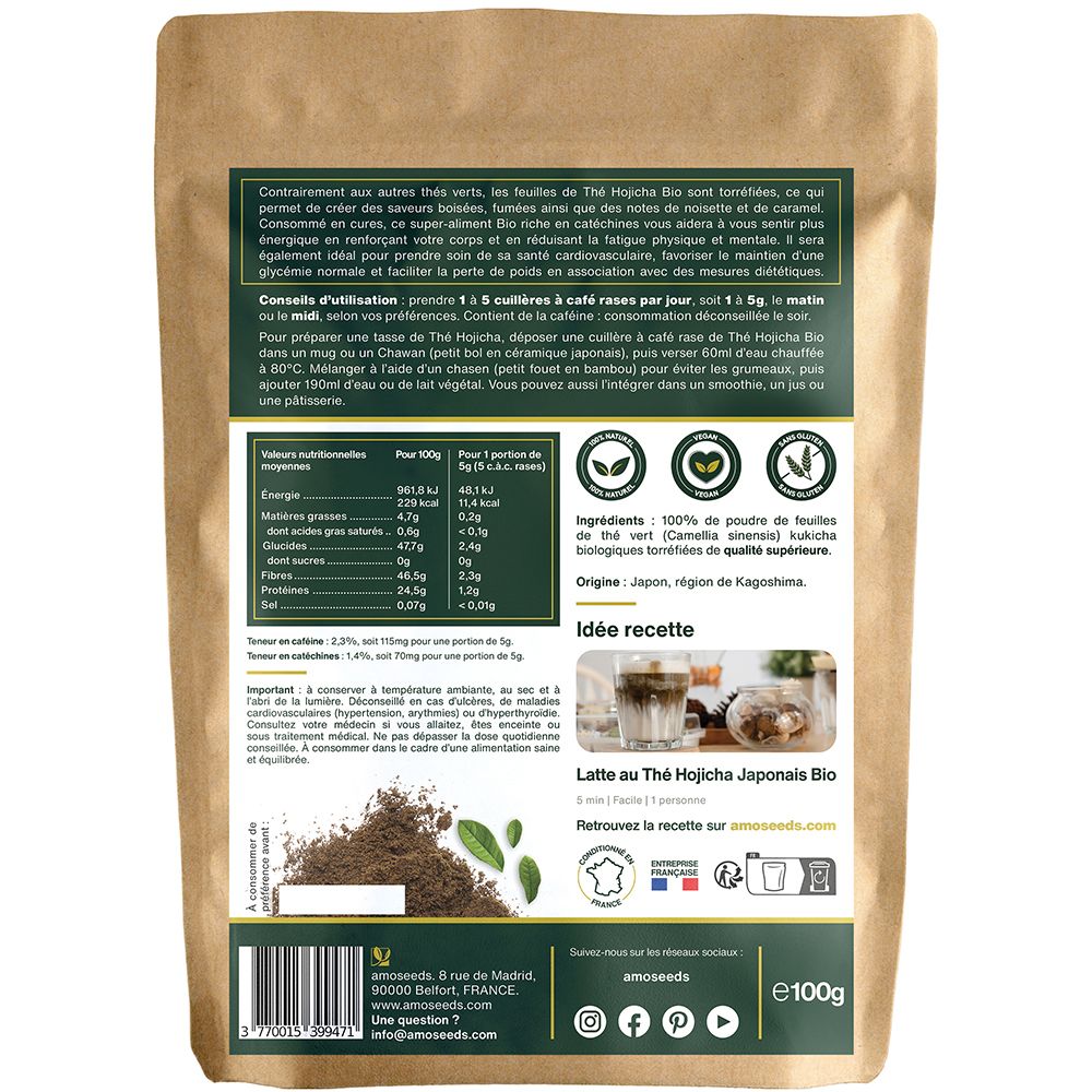 Rückseite der braunen Papiertüte. Enthält Nährwertangaben, Zutaten, Ursprung und Zubereitungshinweise. e100g.