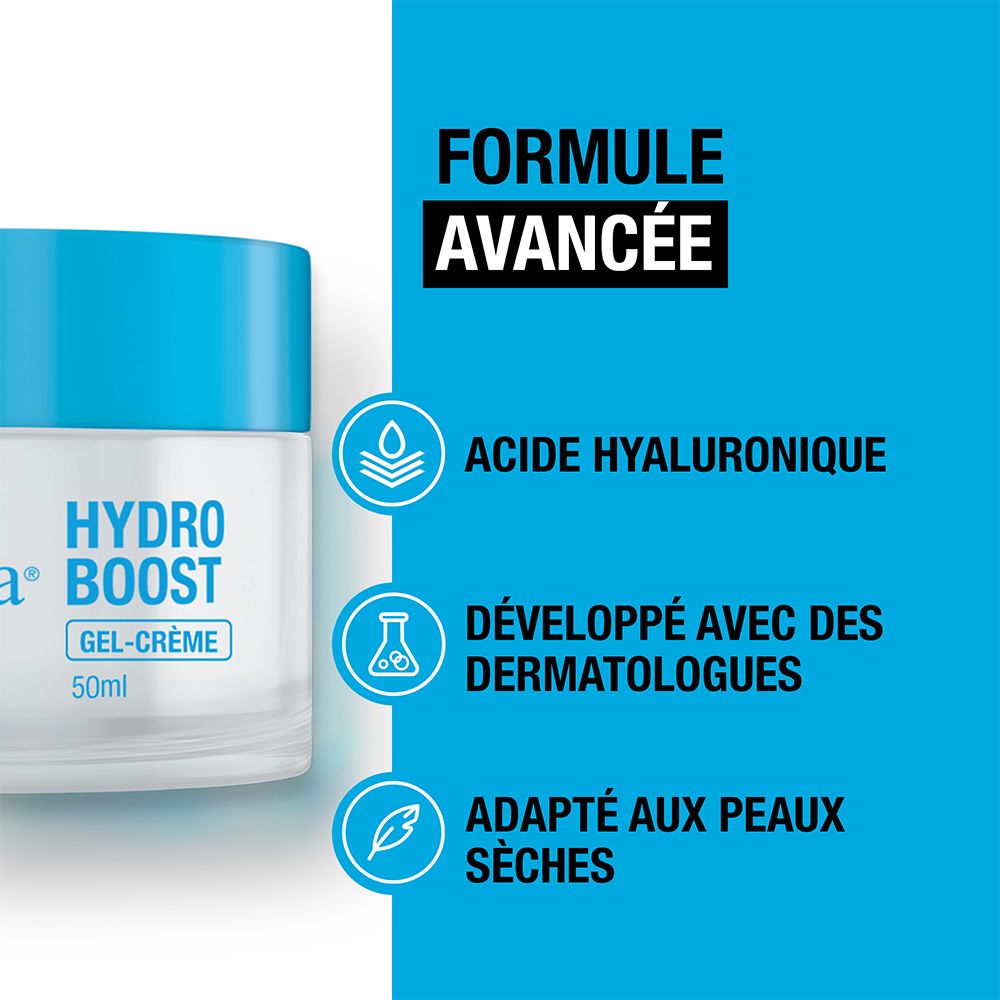 Produkt mit Text: Hyaluronsäure, entwickelt mit Dermatologen, für trockene Haut geeignet. 50ml.