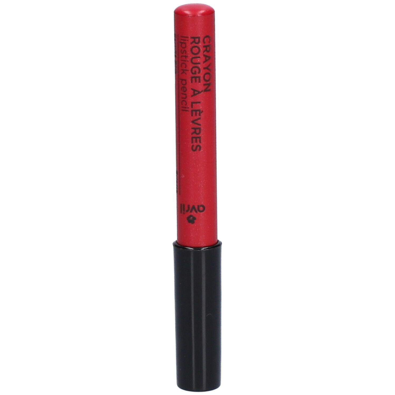 Roter Lippenstiftstift mit schwarzem Schaft. Aufschrift: Crayon Rouge à Lèvres, lipstick pencil. Marke: Avril.