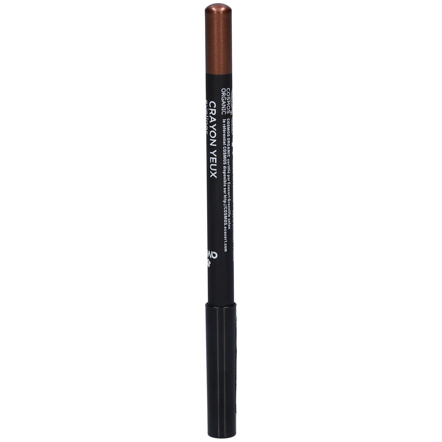 Crayon yeux AVRIL, bronze cuivré. Crayon noir avec pointe cuivrée. Inscription: CRAYON YEUX eyeliner.