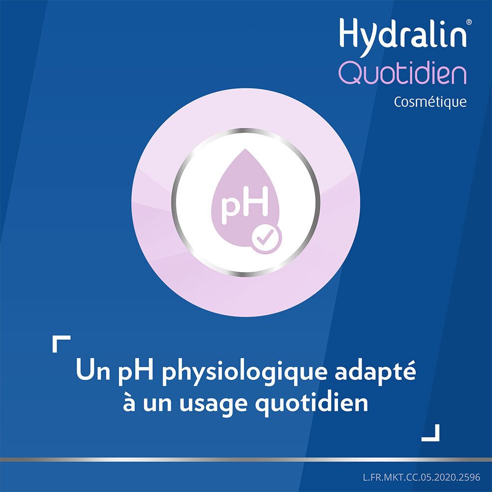 Symbole pH. Texte : "Un pH physiologique adapté à un usage quotidien".