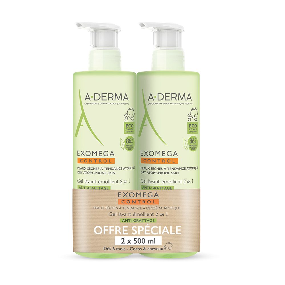 A.derma Exomega Control Gel lavant émollient 2 en 1 Anti-grattage Corps & cheveux