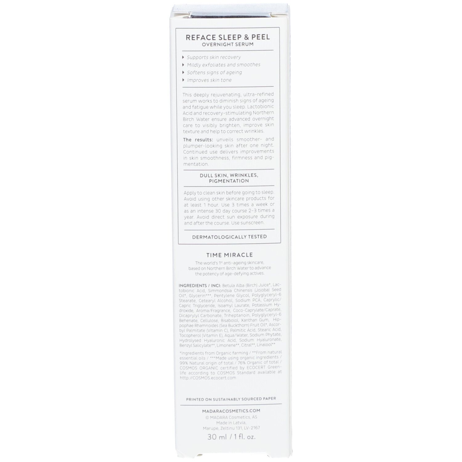 Madara TIME MIRACLE Reface Sleep & Peel Overnight Serum 30ml
