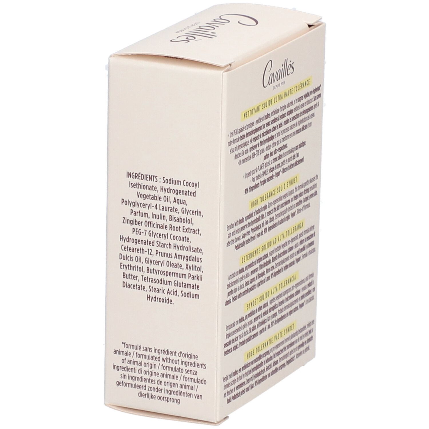 Emballage produit avec liste d'ingrédients. Inscription: Cavaillès. Contient des informations sur les ingrédients.