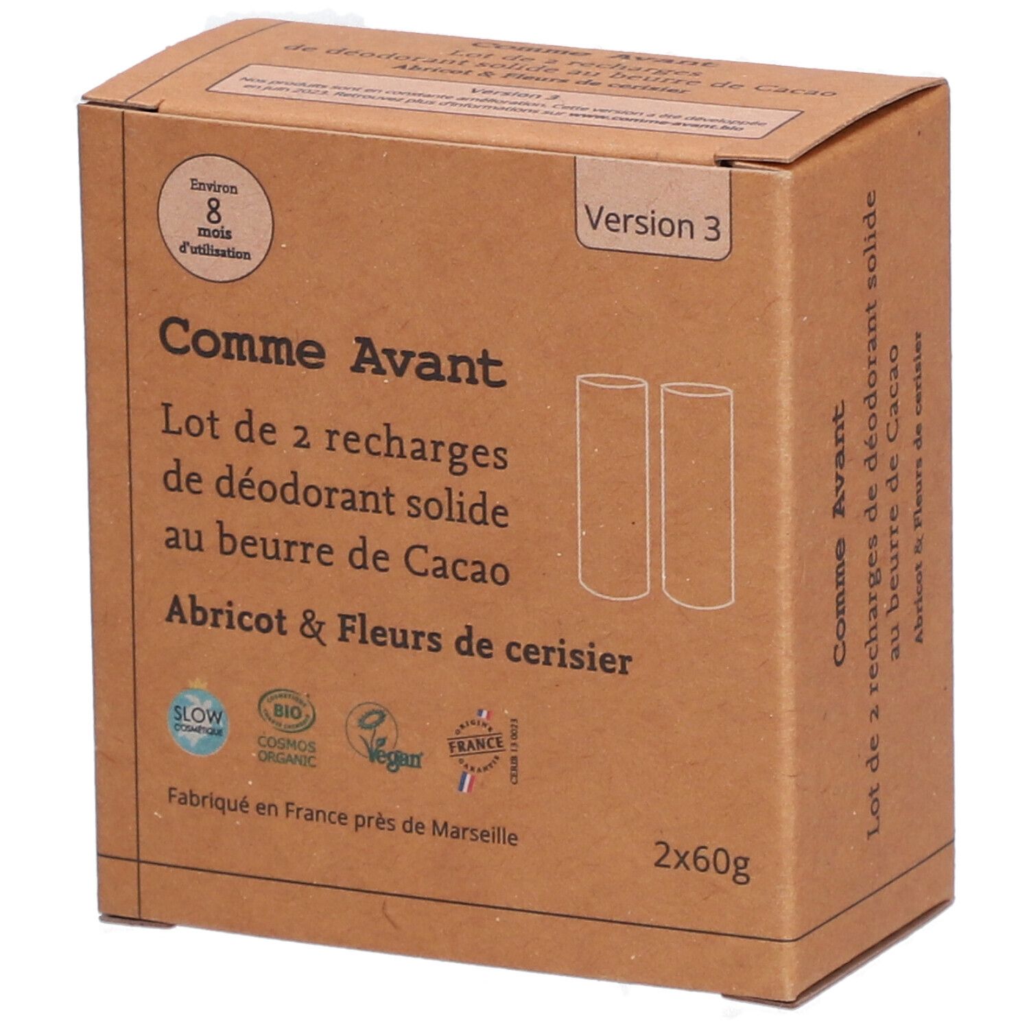 Comme Avant Recharges de déodorant solide au beurre de cacao - Abricot & Fleurs de cerisier