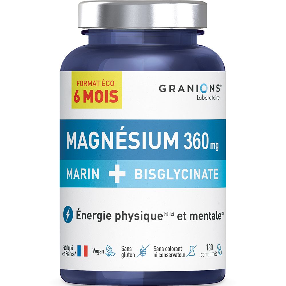 Granions Double Magnésium 360 mg - Format Eco 6 mois - 180 comprimés