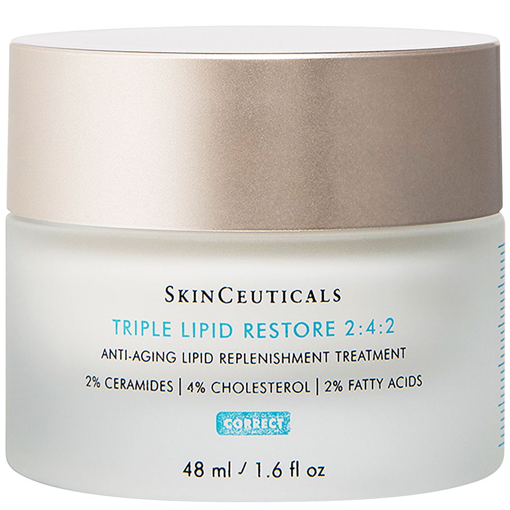 Pot de crème avec couvercle. Inscription : SkinCeuticals Triple Lipid Restore 2:4:2. 48 ml / 1.6 fl oz.