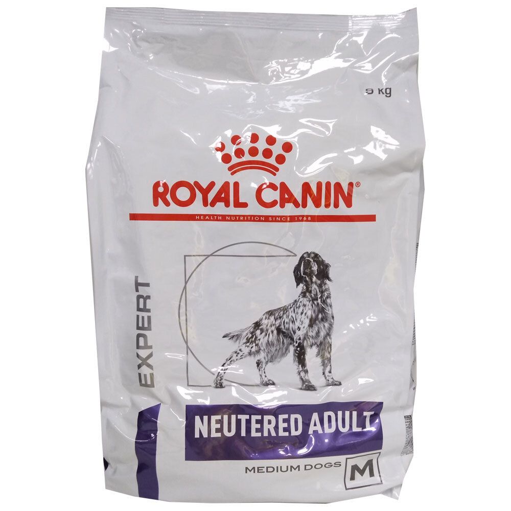 Sac ROYAL CANIN® Neutered Adult Medium Dogs. Logo, nom du produit, chien et texte. 5 kg.