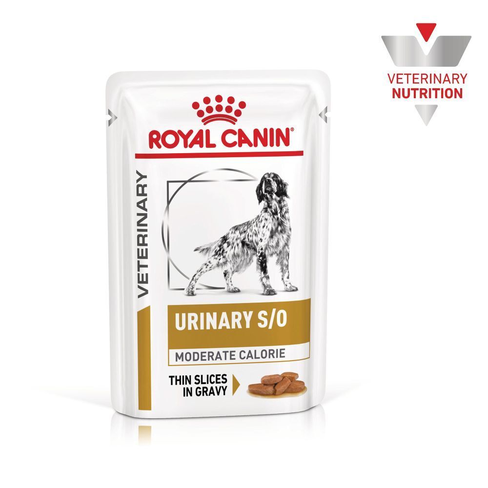 Royal Canin Beutel "Veterinary Urinary S/O" für Hunde mit "Thin Slices in Gravy".