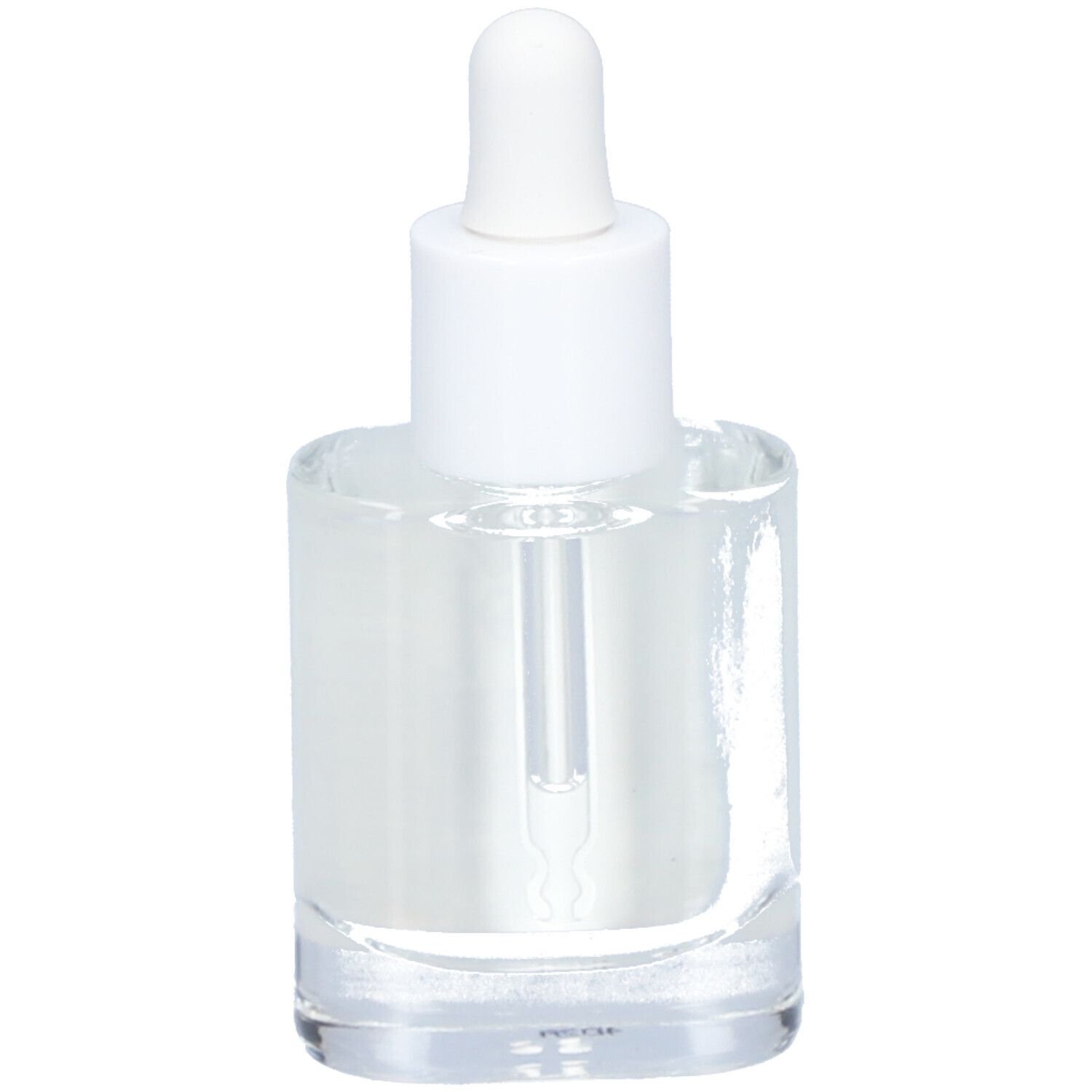 Flacon en verre transparent avec pipette.