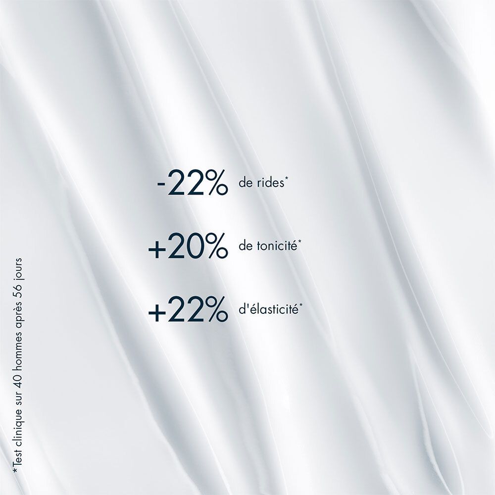 Texte sur fond blanc : résultats après 56 jours. -22% rides, +20% tonicité, +22% élasticité.