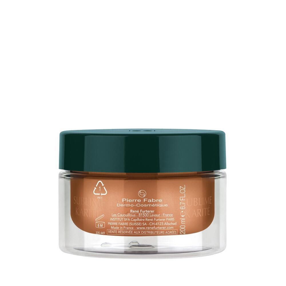 Dos du pot de crème. Inscription: Pierre Fabre, Dermo-Cosmétique. 200 ml. SUBLIME KARITE. Symbole de recyclage.
