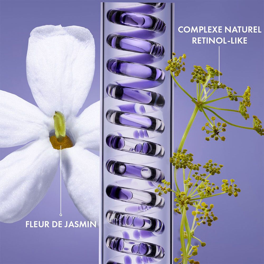Jasminblüte und Spirale. Text: Natürlicher Retinol-Komplex.