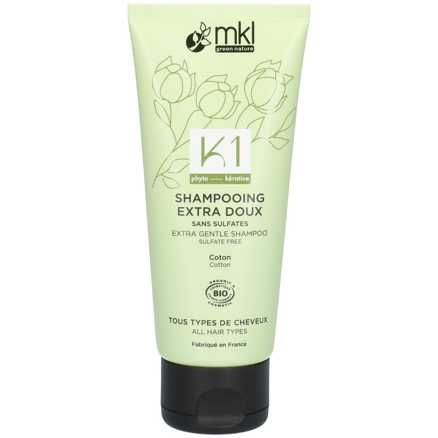 MKL Green Nature K1 Extra Mildes Shampoo, 100ml Tube mit floralem Design.