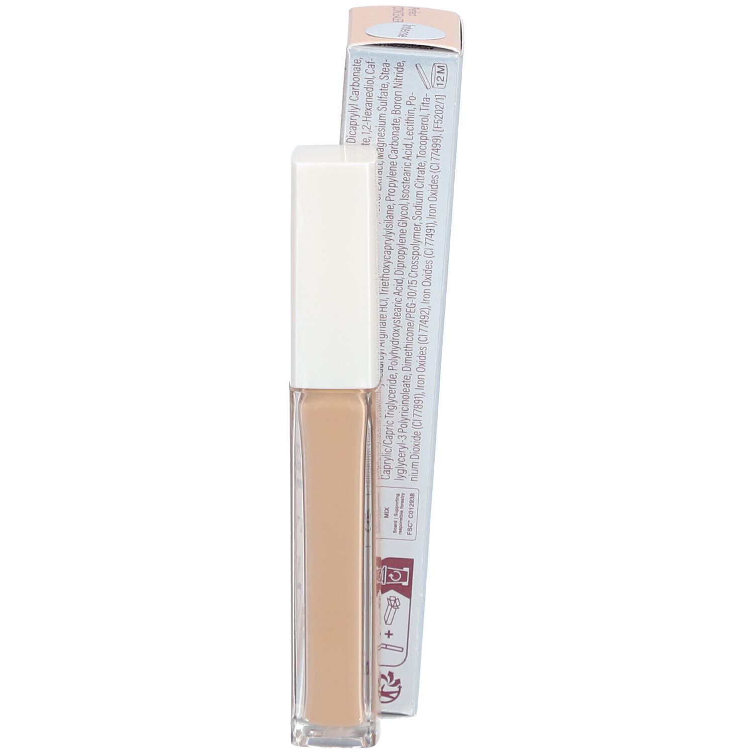 Karton mit Text. Aufschrift: Inhaltsstoffe, dermatologisch getestet, 12M. Fläschchen mit Inhalt.