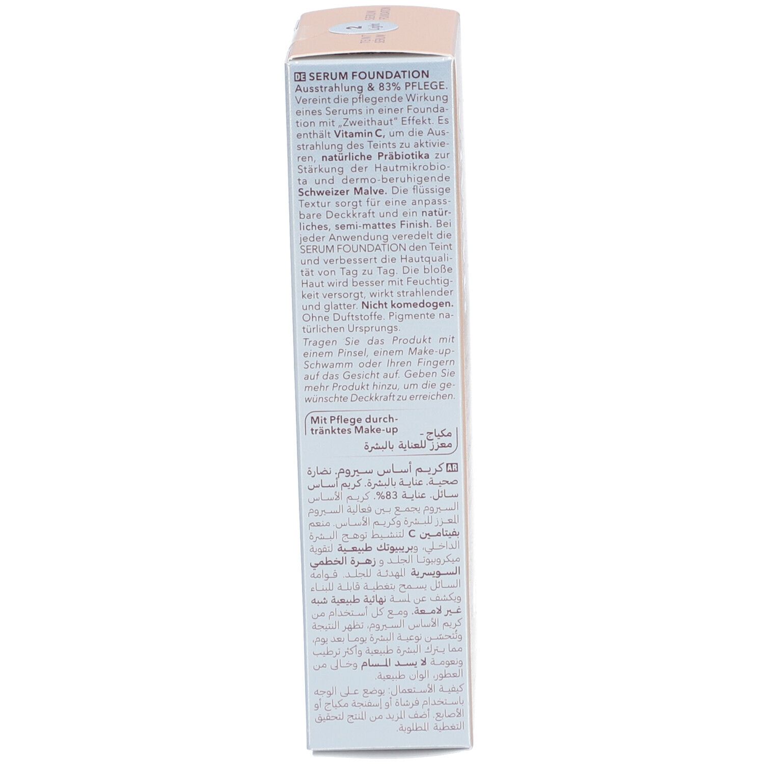 Dos de l'emballage en carton. Texte multilingue. Contient des informations sur le produit.