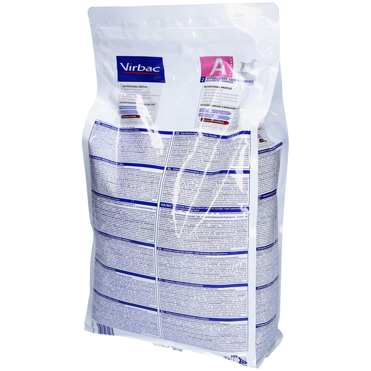 Virbac Veterinary HPM A2 Allergy, 3kg Beutel. Aufdrucke: A, Allergy, HPM, Veterinary, Food Intolerance.