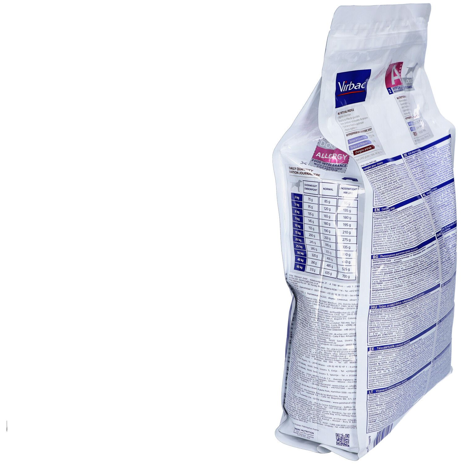 Virbac Veterinary HPM A2 Allergy, 3kg Beutel. Aufdrucke: A, Allergy, HPM, Veterinary, Food Intolerance.
