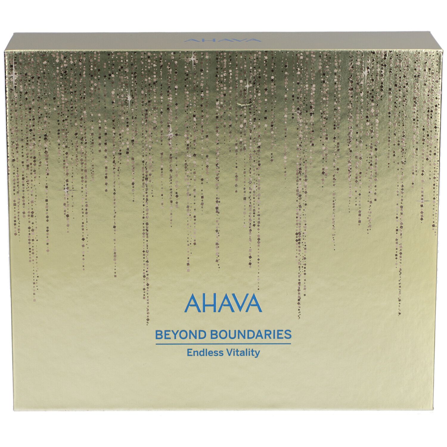 Coffret doré. Inscription: AHAVA Beyond Boundaries Endless Vitality.