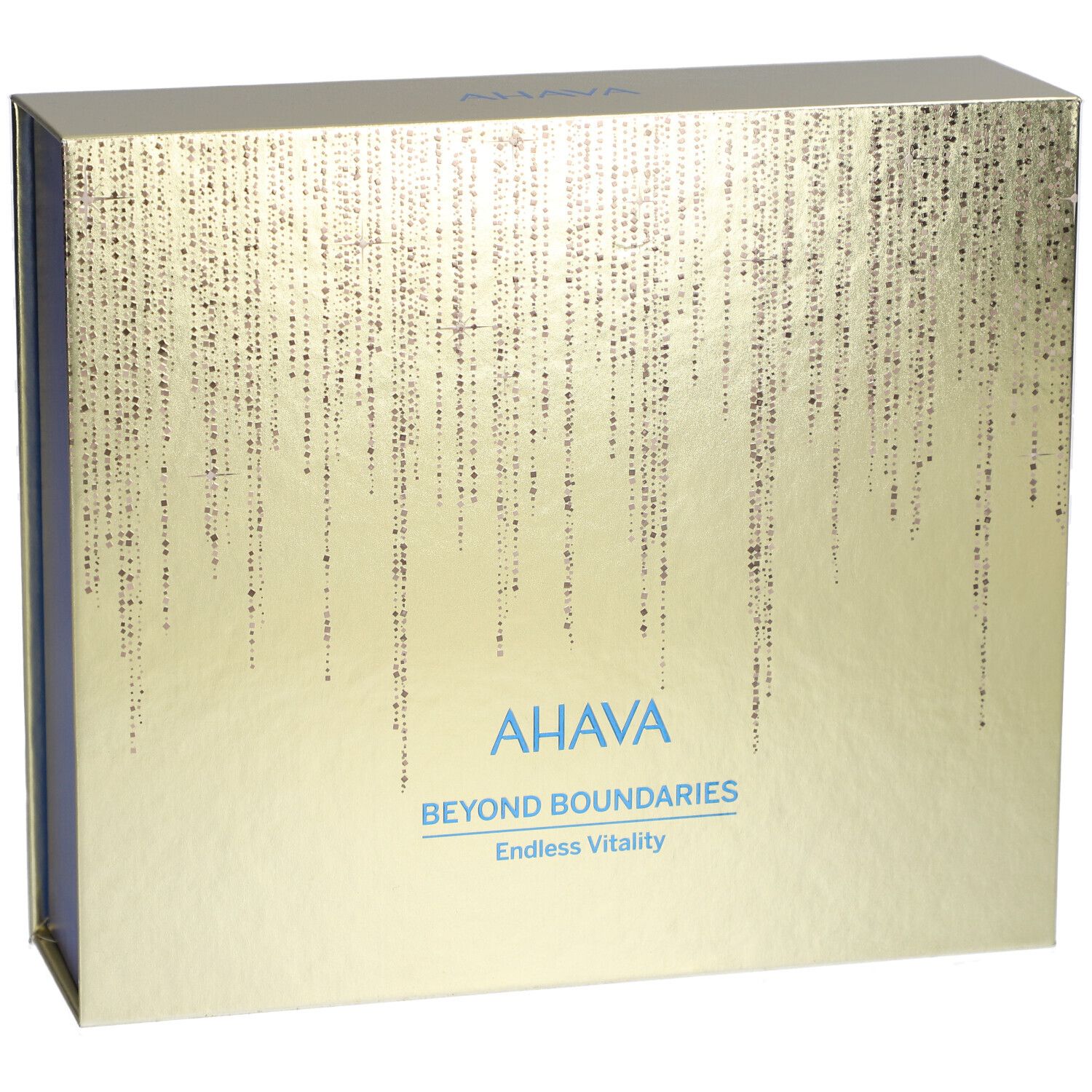 Coffret doré. Inscription: AHAVA Beyond Boundaries Endless Vitality.