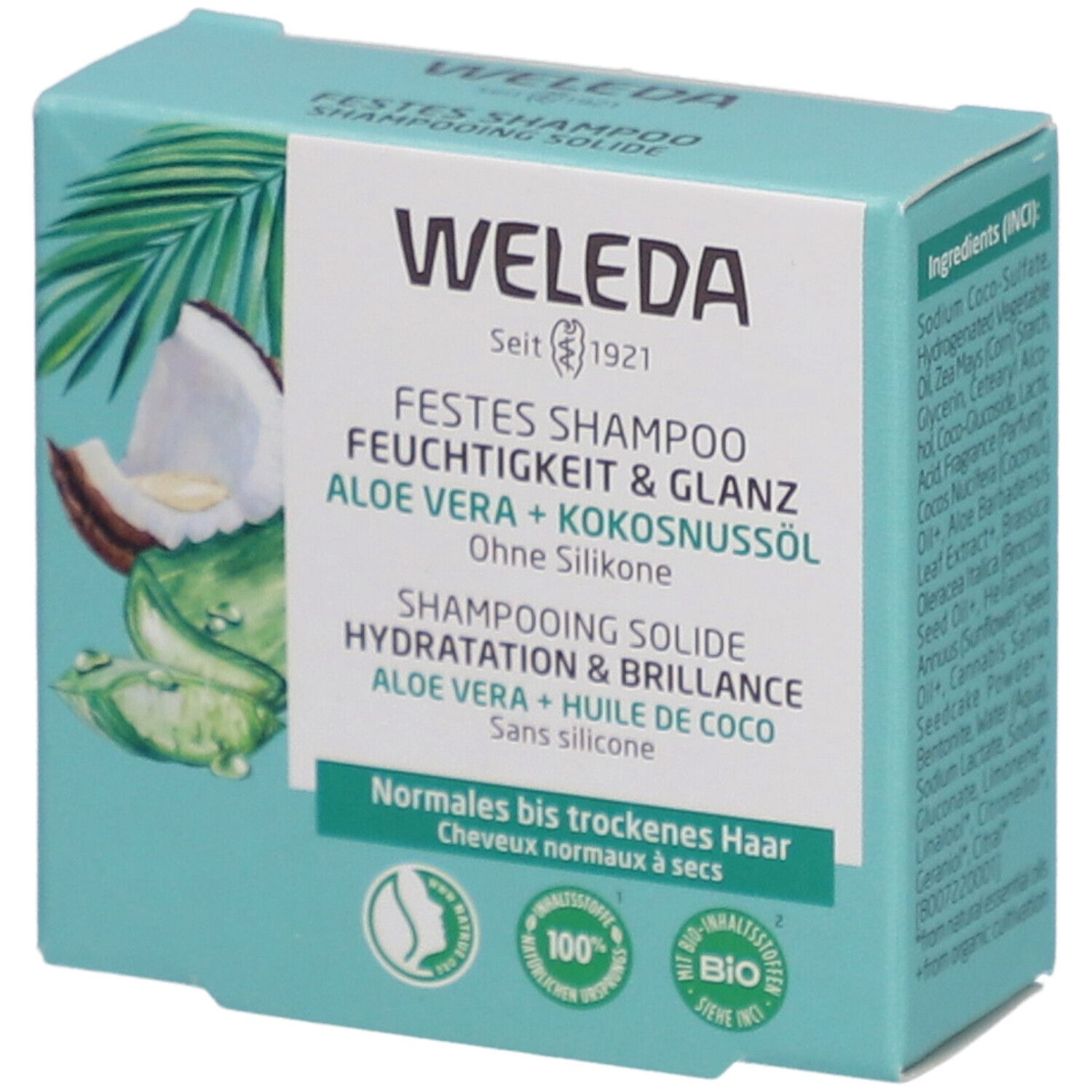 Weleda Shampooing Solide Hydratation & Brillance - Aloé Véra + Huile de Coco