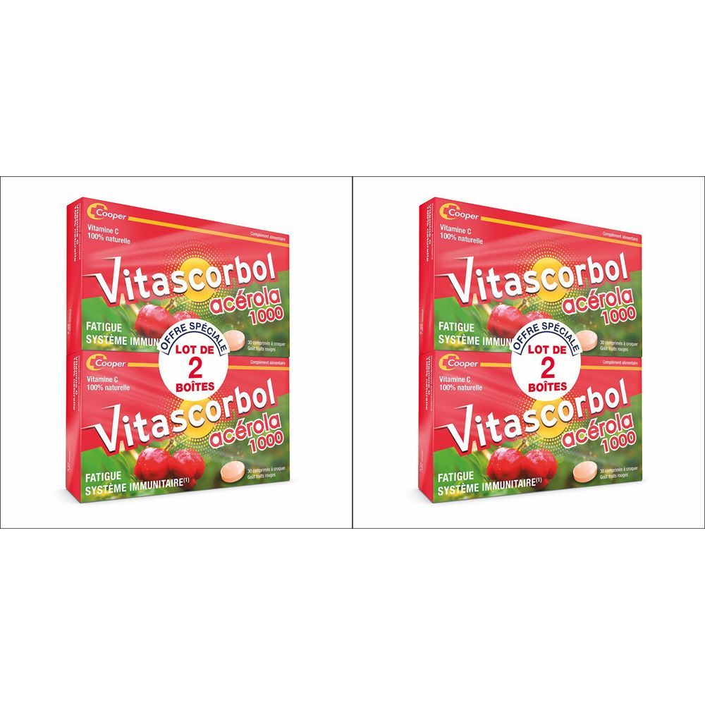 Vitascorbol Acerola 1000 - Nahrungsergänzungsmittel Vitamin C - Tube mit 30 Tabletten 2er-Pack