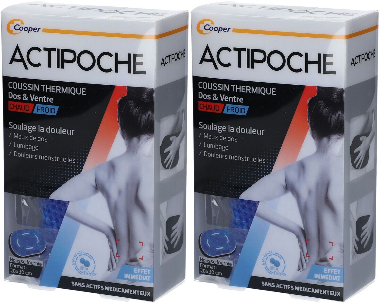 Actipoche Coussin Thermique Dos et Ventre Microbilles 20 cm x 30 cm
