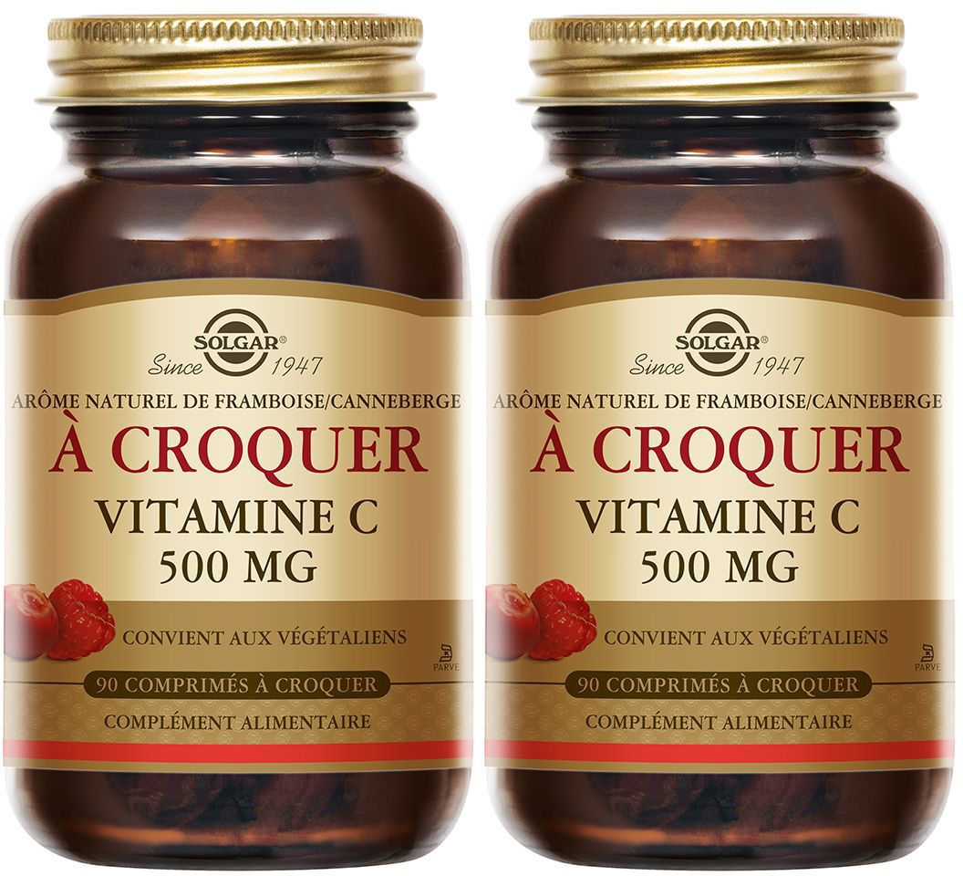 Solgar+Vitamine+C+500+mg+à+croquer+-+Framboise/Cranberry+-+Defenses+immunitaires