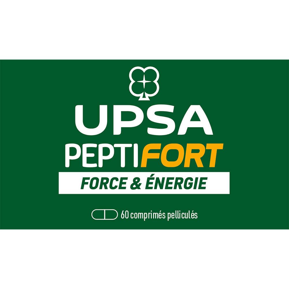 UPSA PEPTIFORT-Verpackung. Grüne Verpackung mit Produktnamen und Logo. Enthält 60 Tabletten.